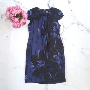 Taylor, Silk Shift Dress, Black & Blue Floral, 8